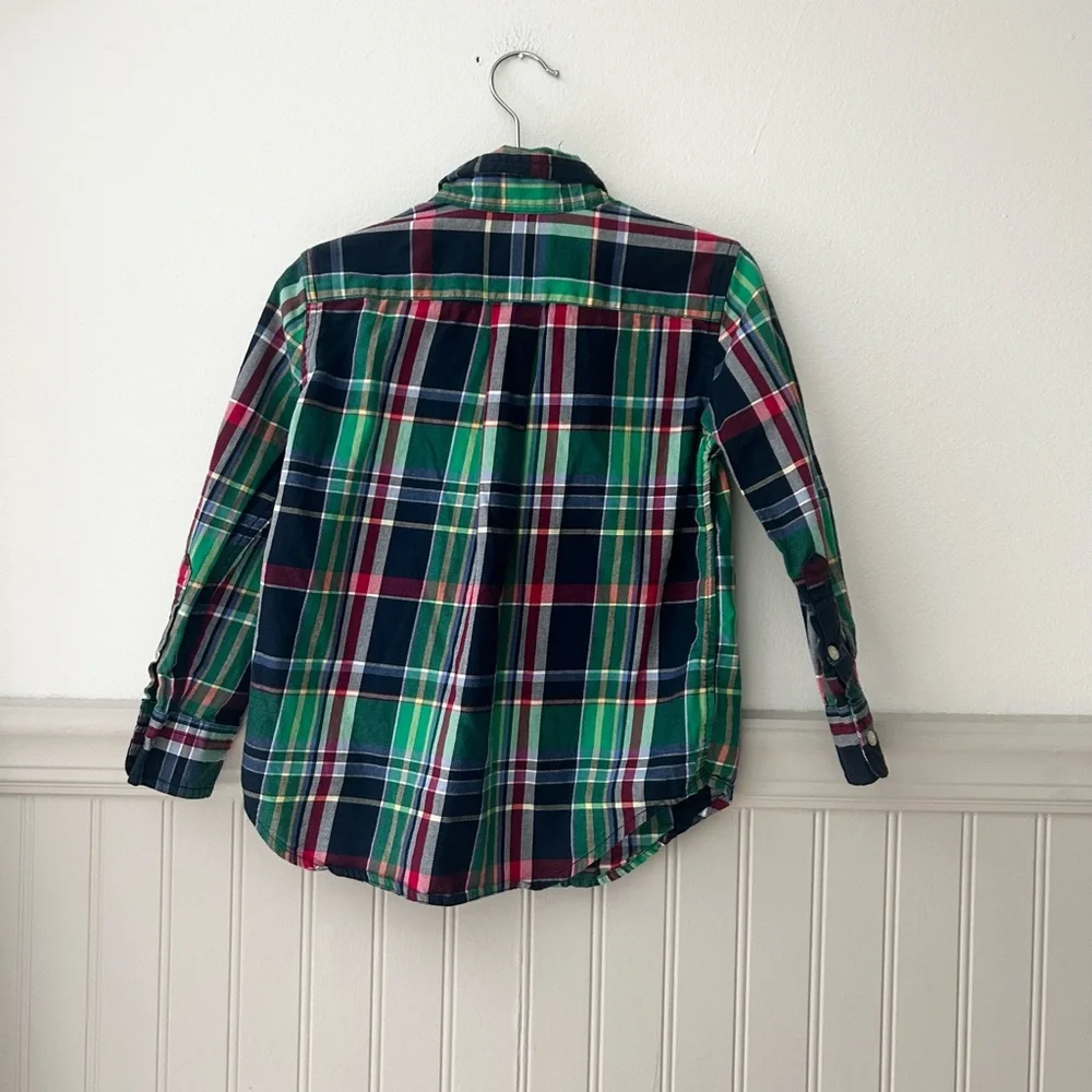 Ralph Lauren Kids Size 4 Green Blue Red Cotton Plaid Button Down Shirt